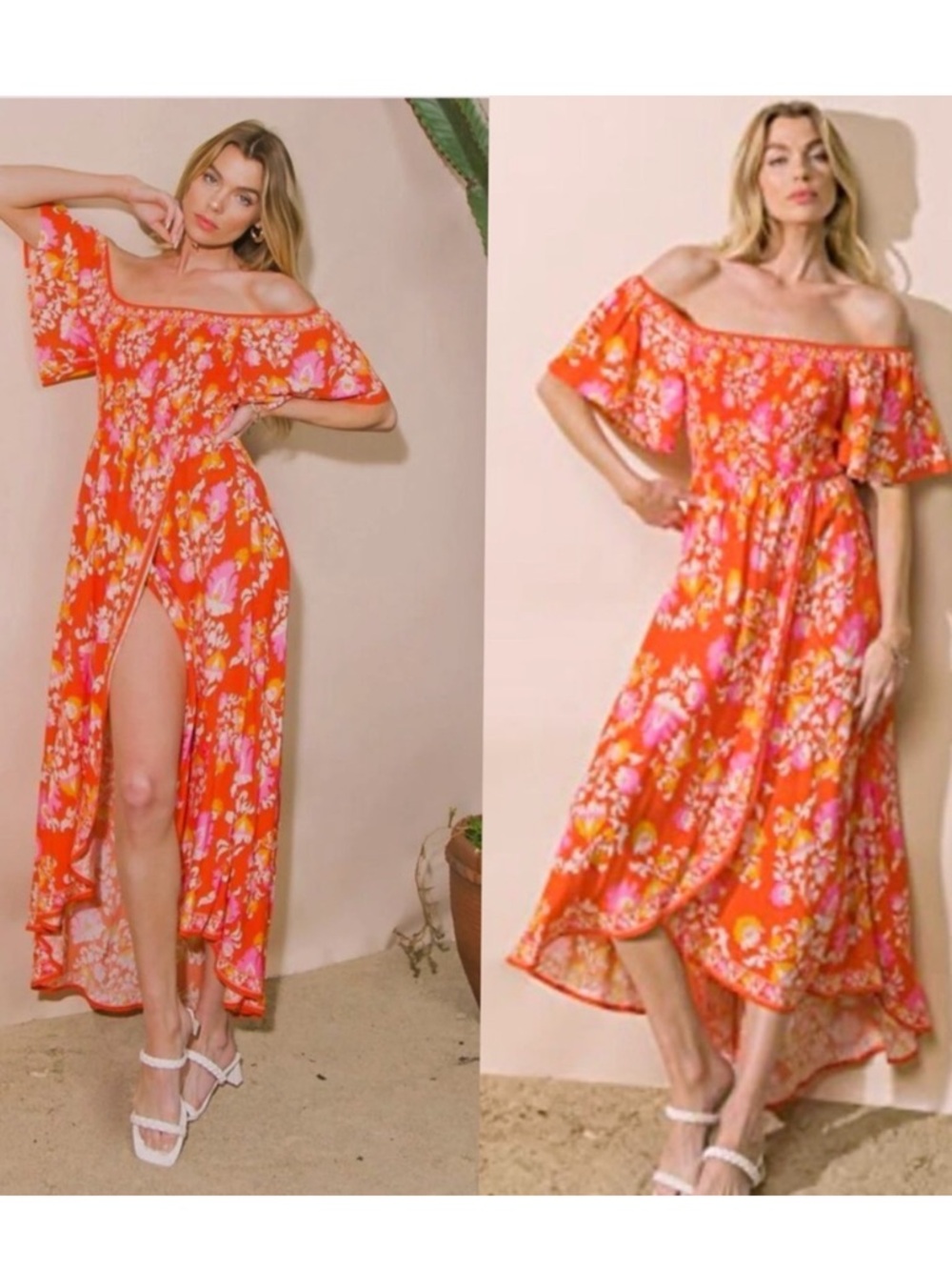 Flying Tomato | Vacation Vibes Off The Shoulder Hi Low Smocked Dress New Small